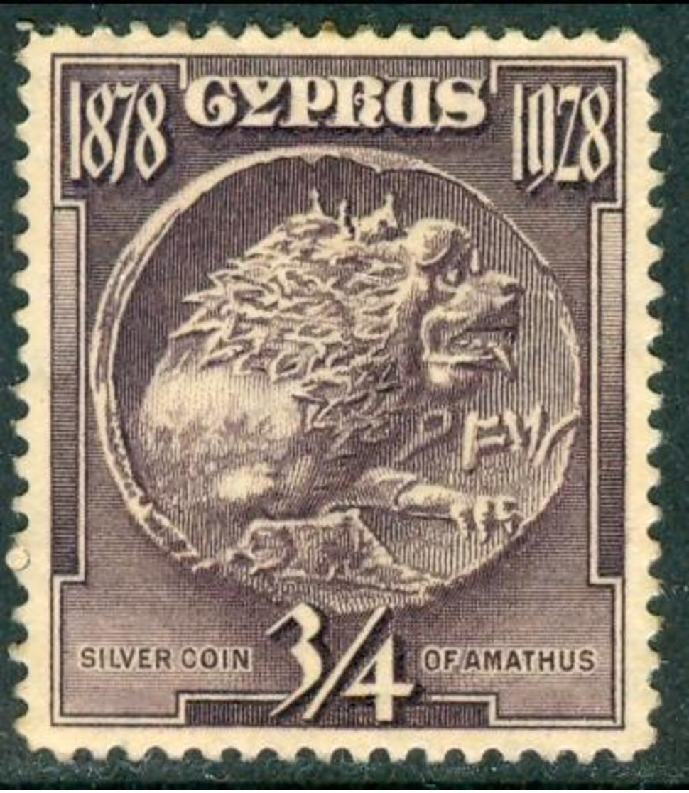 CYPRUS 1928 Silver Coin Of Amathus ¾pi. Deep Dull Purple, VF MNH, MiNr 108, SG 123; C.v. €8.00 - Unused Stamps