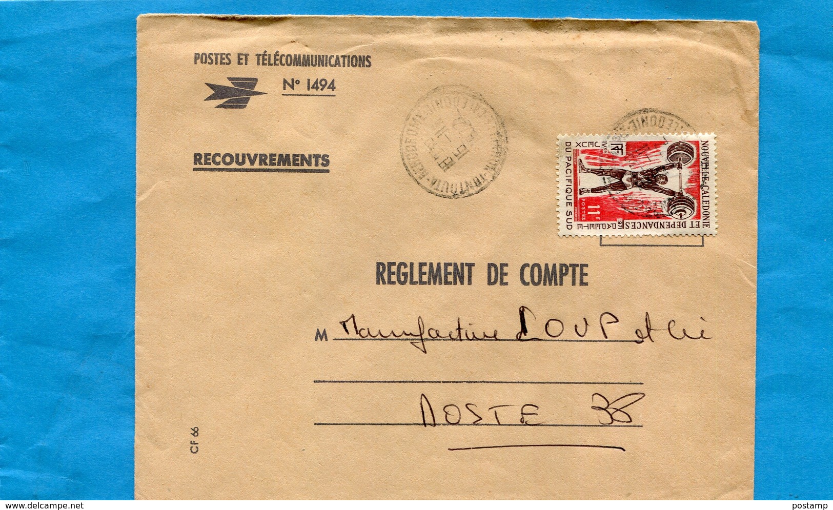 MARCOPHILIE-lettre-Nlle Calédonie"Recouvrement">France Cad 1969-tontouta Aérodrome-stamp 375 Haltérophile - Covers & Documents