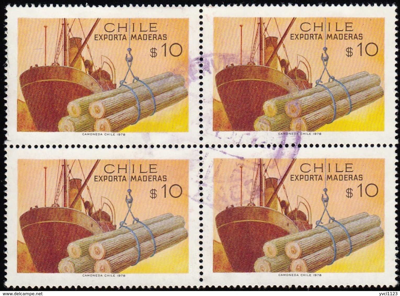 CHILE - Scott #515 Loading Timber / Used Block Of 4 Stamps (bk1102) - Chile