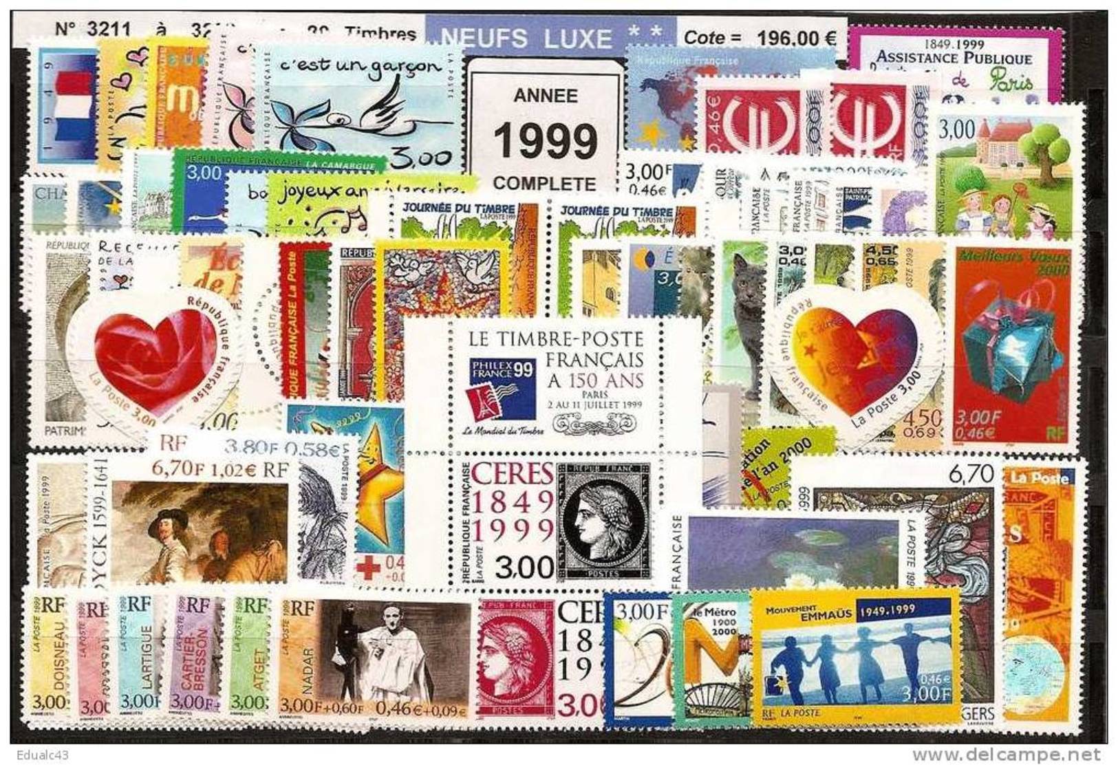 FRANCE - Année Complète 1999 - NEUF LUXE ** 80 Timbres - SUPERBE - 1990-1999