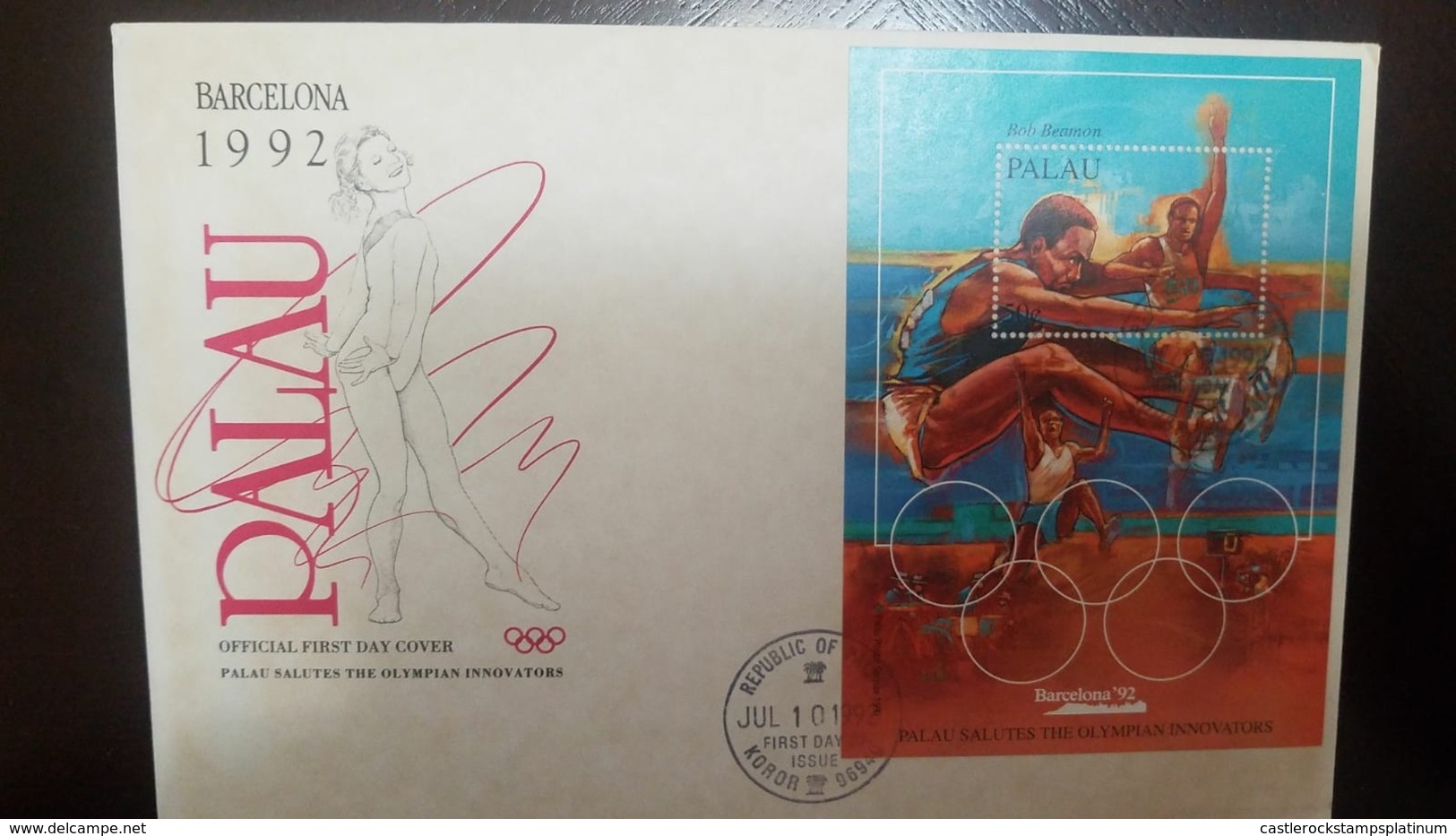 L) 1992 PALAU, OLYMPIC, SPORT, ATHLETICS, PALAU SALUTES THE OLYMPIAN INNOVATORS, FDC - Palau