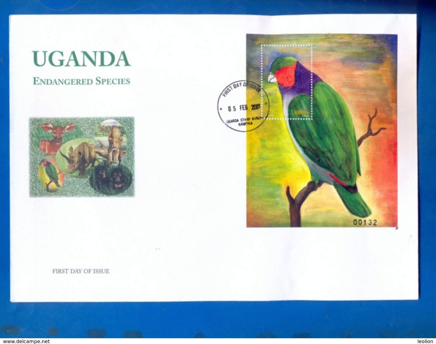 UGANDA FDC First Day Of Issue 2001 Endangered Species Parrot #113 - Uganda (1962-...)