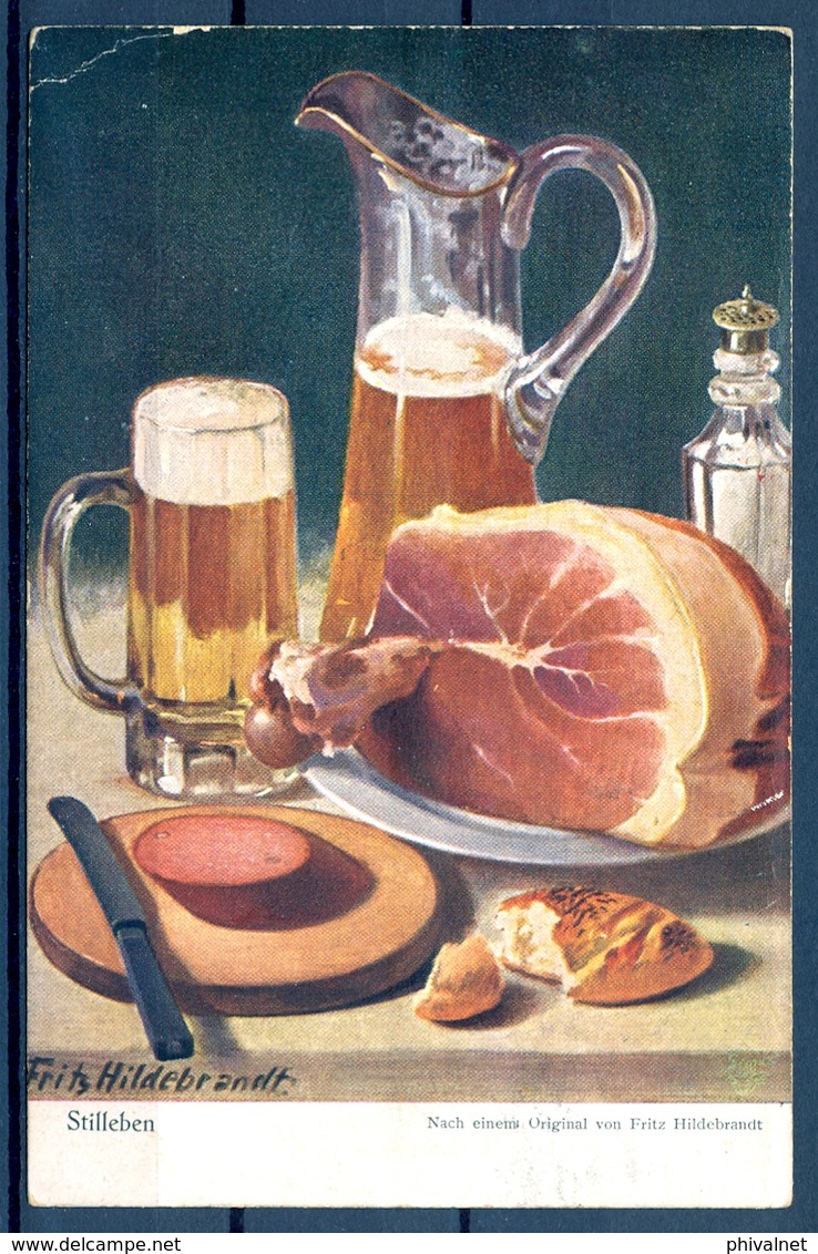 1918 AUSTRIA  , TARJETA POSTAL CIRCULADA , CERVEZA , BREWERIANA , ILUSTRADORES - FRITZ HILDEBRANDT - Otros & Sin Clasificación