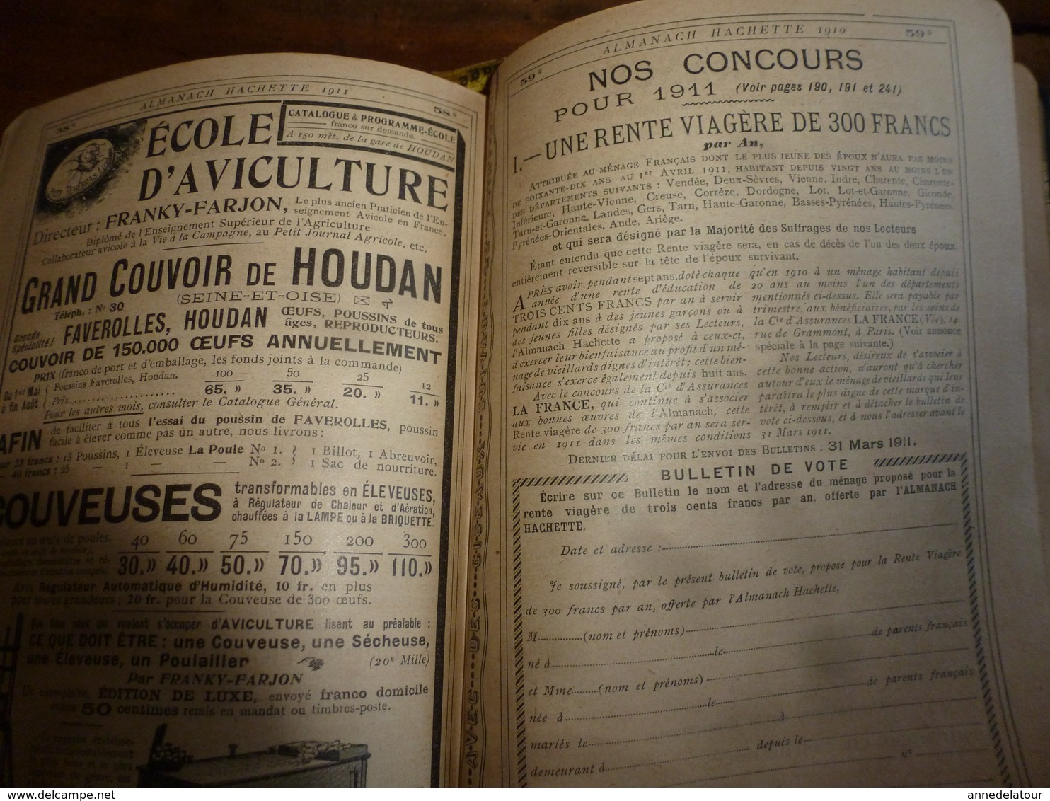 1911 Tremblement de terre à ROGNES;Avions;etc(éd. luxe) ALMANACH HACHETTE (Encyclopédie Populaire de la Vie Pratique);