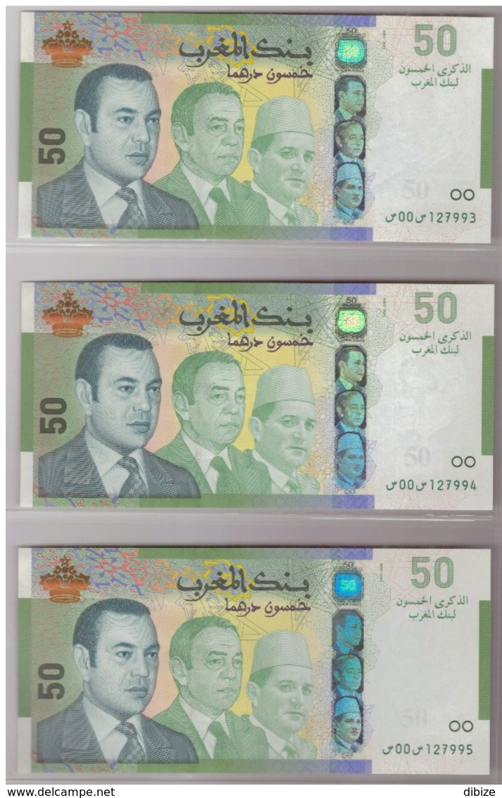 Maroc Série De 3 Billets De 50 Dirhams Dont Les Numéros Se Suivent - Marokko