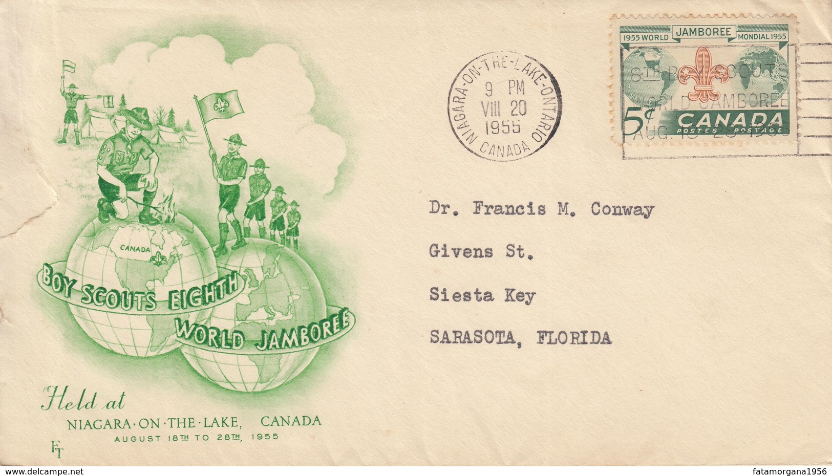 CANADA - 1955 - Busta Viaggiata Con Annullo Dedicato FDC  E Grafica Realizzata In Occasione Di Un Raduno Mondiale Scout - 1952-1960