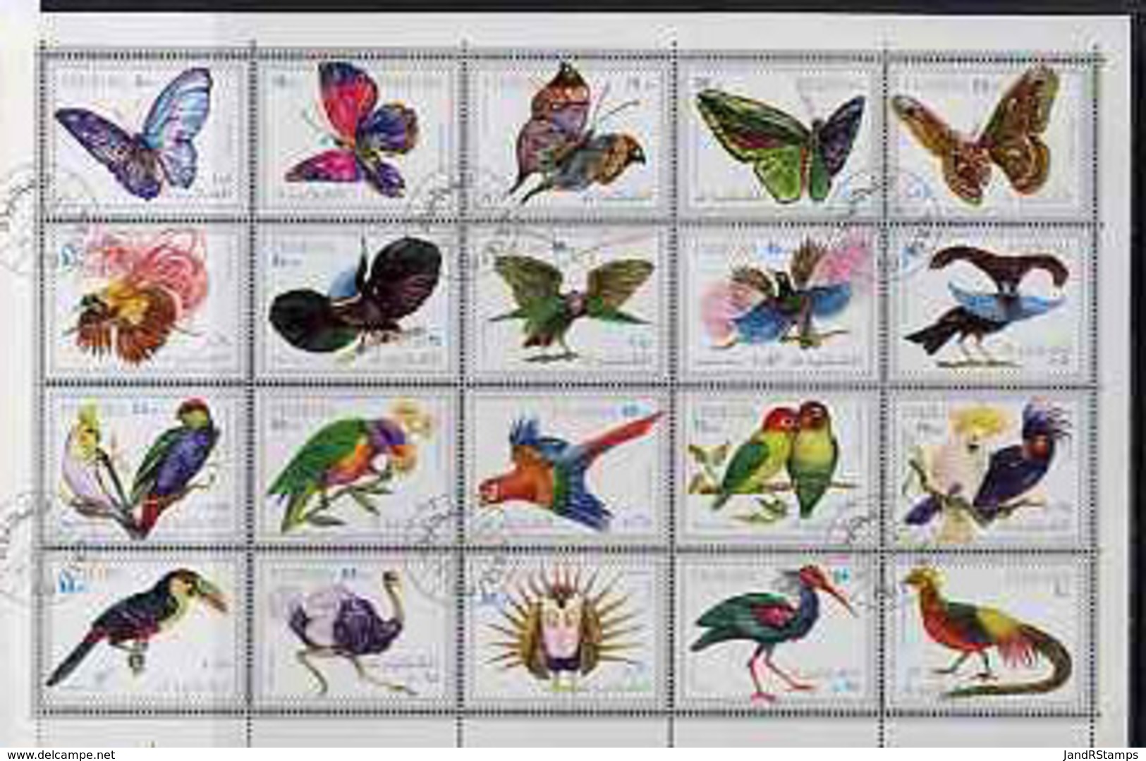 Fujeira 1972 Butterflies & Birds Perf Sheetlet Containing 20 Values Fine Cto Used Michel 1160-79 - Fujeira