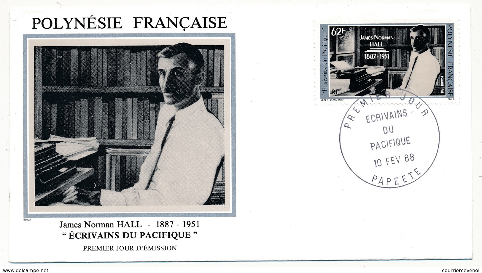 POLYNESIE FRANCAISE - 2 FDC - Ecrivains Du Pacifique - James Norman Hall / Charles Bernard Nordhoff - 1988 - FDC
