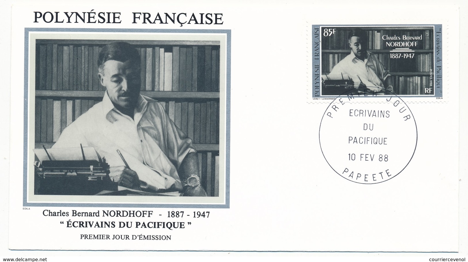 POLYNESIE FRANCAISE - 2 FDC - Ecrivains Du Pacifique - James Norman Hall / Charles Bernard Nordhoff - 1988 - FDC