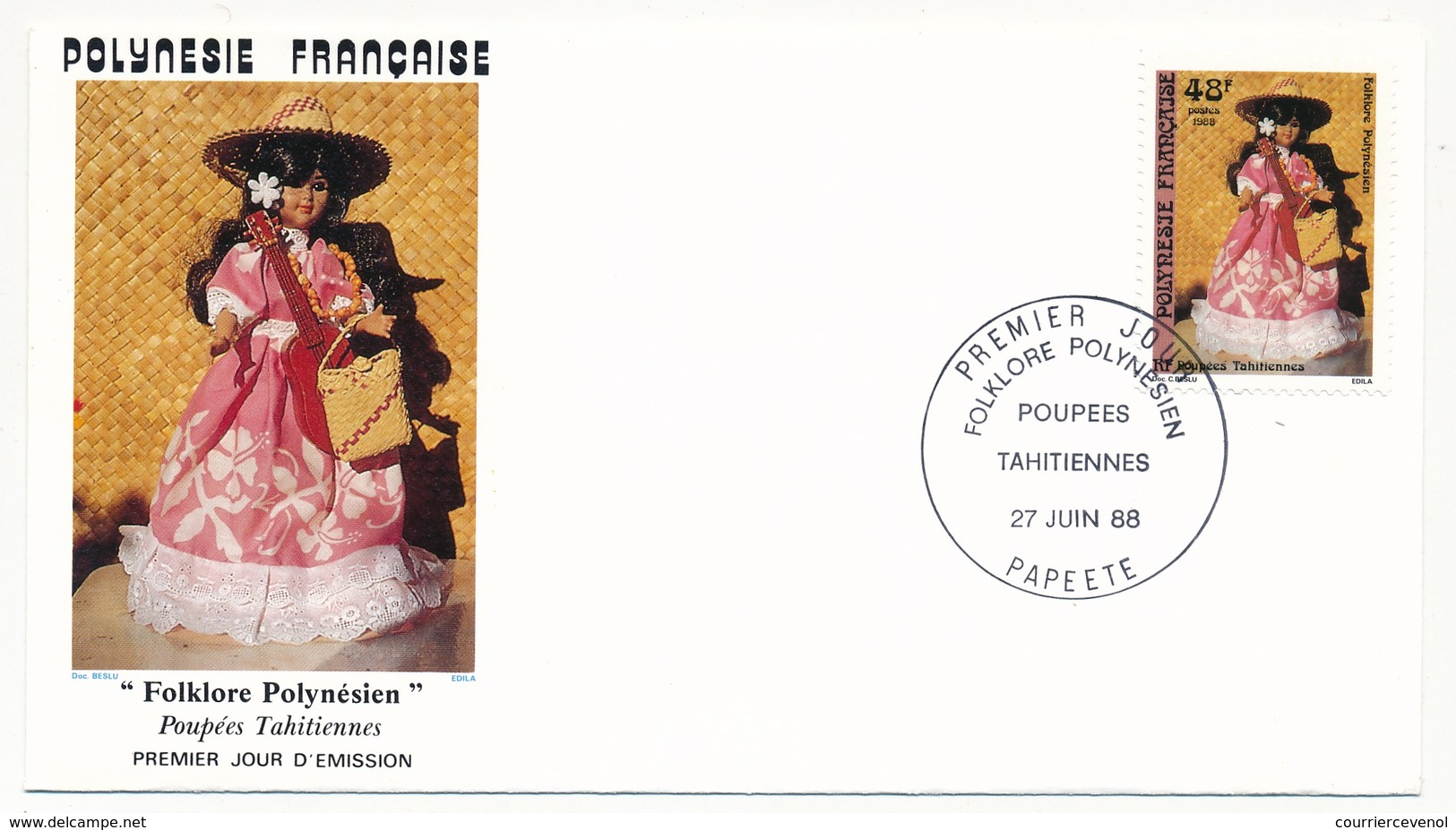 POLYNESIE FRANCAISE - 3 FDC - Folklore Polynésien / Poupées Tahitiennes - 27 Juin 1988 - Papeete - FDC