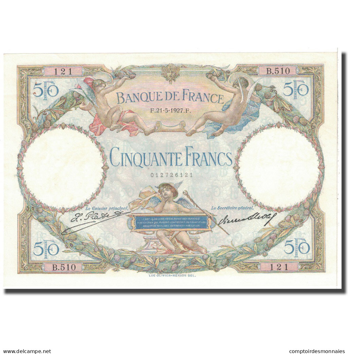 France, 50 Francs, 1927, 1927-05-21, SUP, Fayette:15.1, KM:77a - 50 F 1927-1934 ''Luc Olivier Merson''