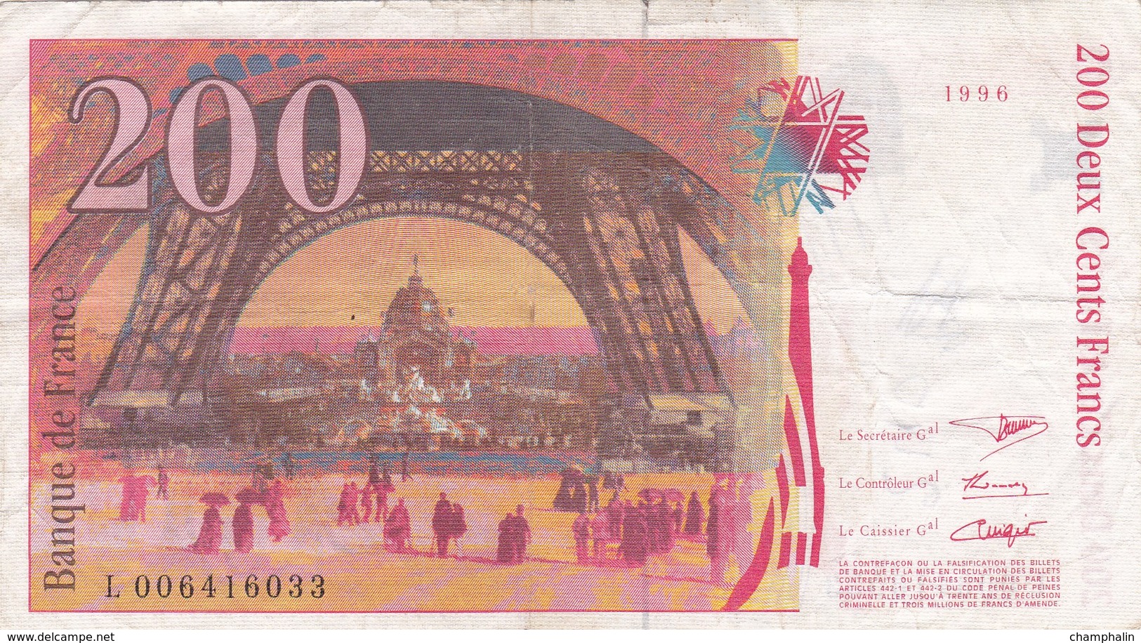 France - Billet De 200 Francs Type Eiffel - 1996 - 200 F 1995-1999 ''Eiffel''