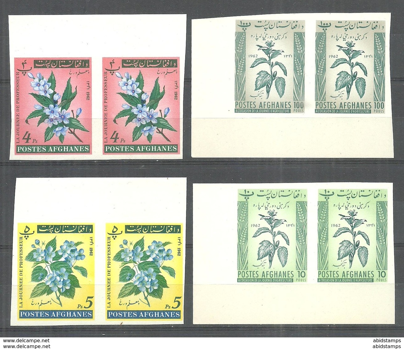 AFGHANISTAN STAMPS  1962 FLOWERS IMPERF PAIR MNH - Afghanistan