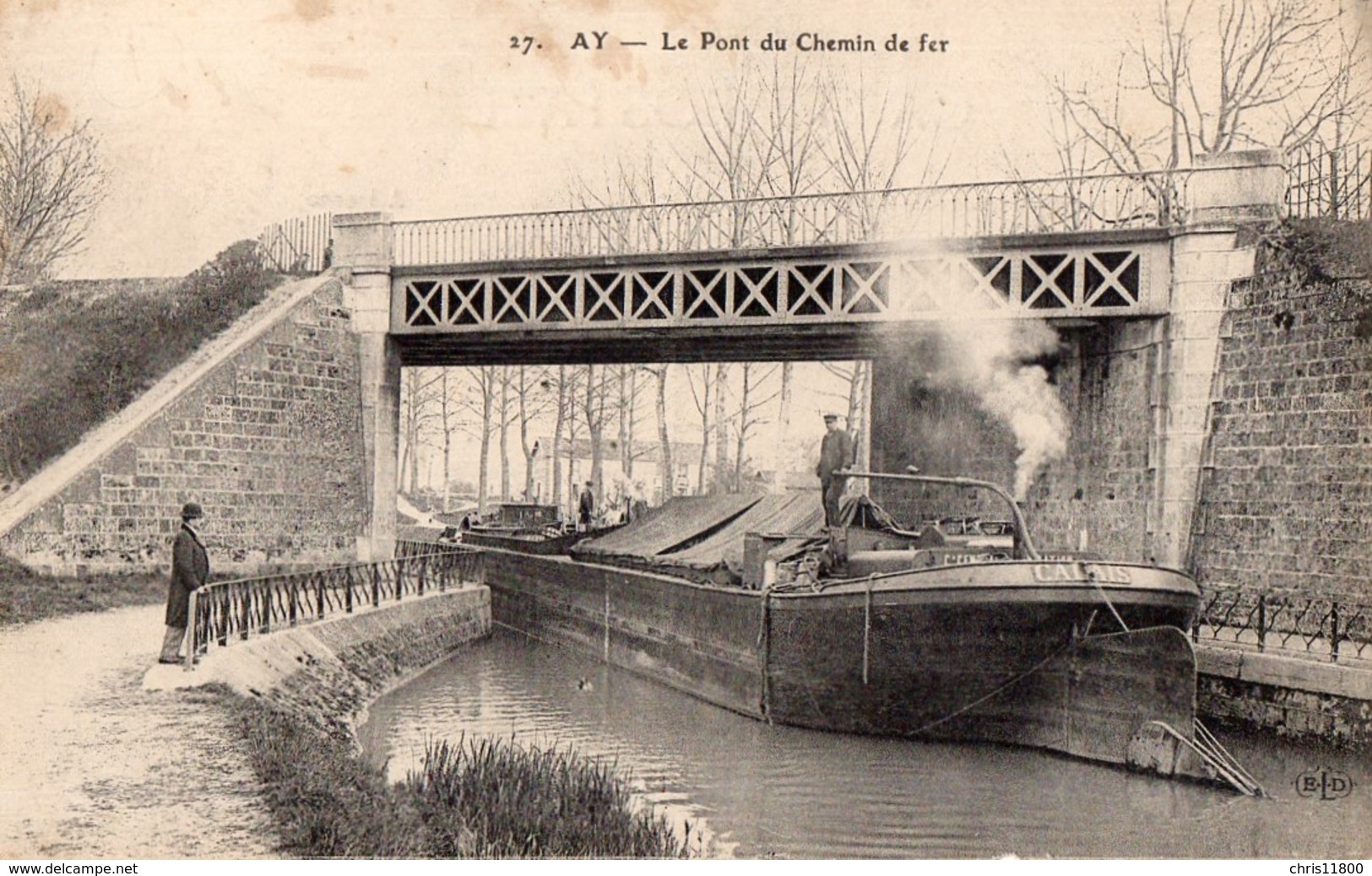 CPA Batellerie  -51 - AY-CHAMPAGNE - Le Pont De Chemin De Fer - Péniche - Péniche - Batelier - Ay En Champagne