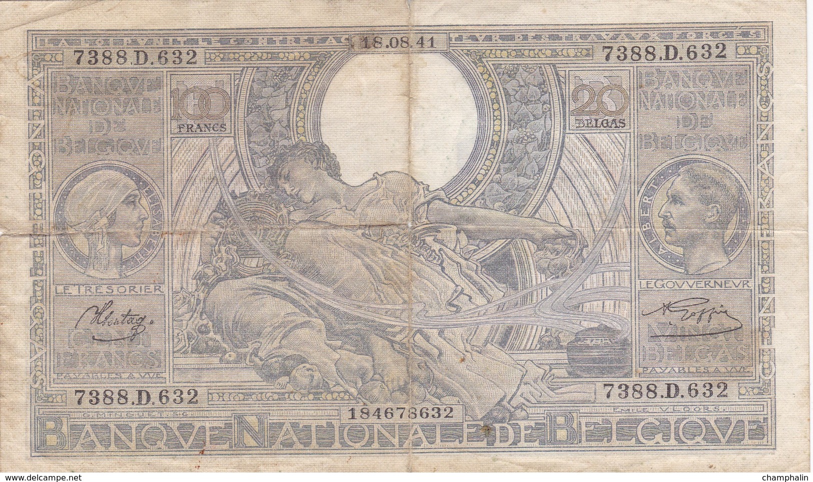 Belgique - Billet De 100 Francs - 20 Belgas - 18 Août 1941 - 100 Francs & 100 Francs-20 Belgas