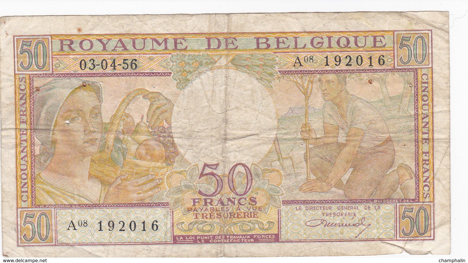 Belgique - Billet De 50 Francs - Agriculture - 3 Avril 1956 - Autres & Non Classés