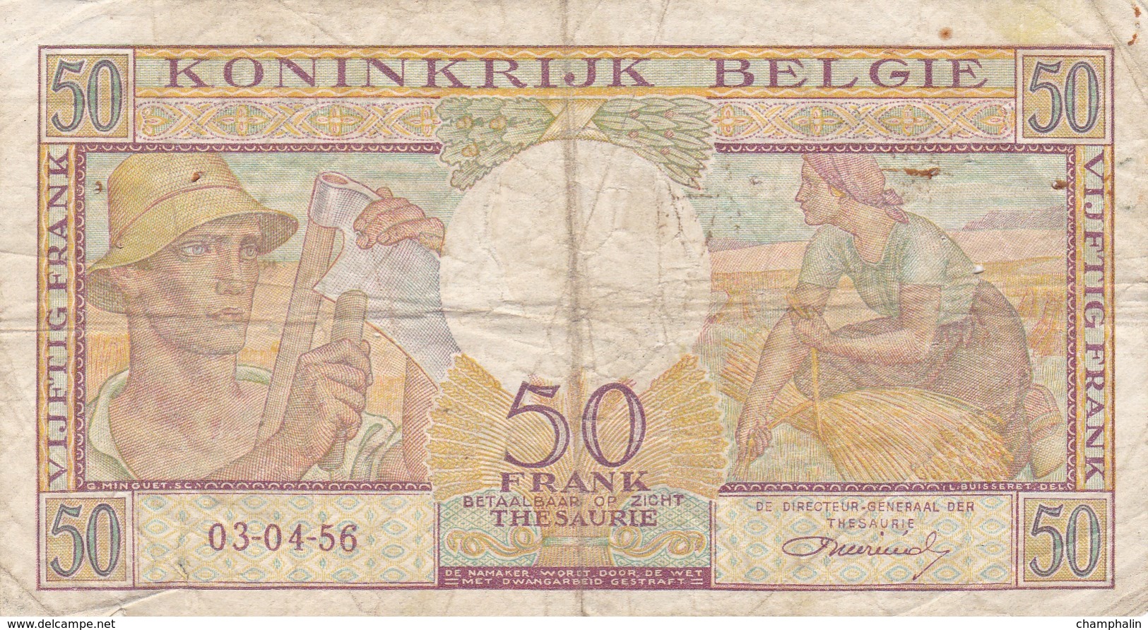 Belgique - Billet De 50 Francs - Agriculture - 3 Avril 1956 - Autres & Non Classés