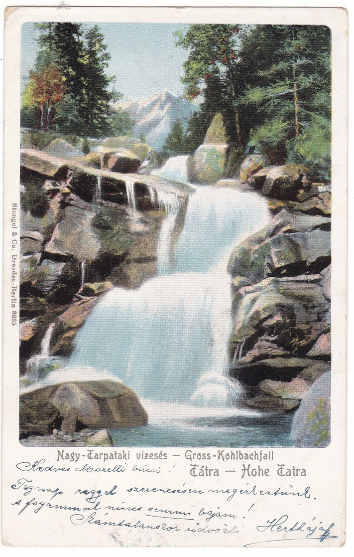 8805 Slovakia, High Tatra, Nagy - Tarpatak Postcard Mailed 1904: Waterfall - Slowakije