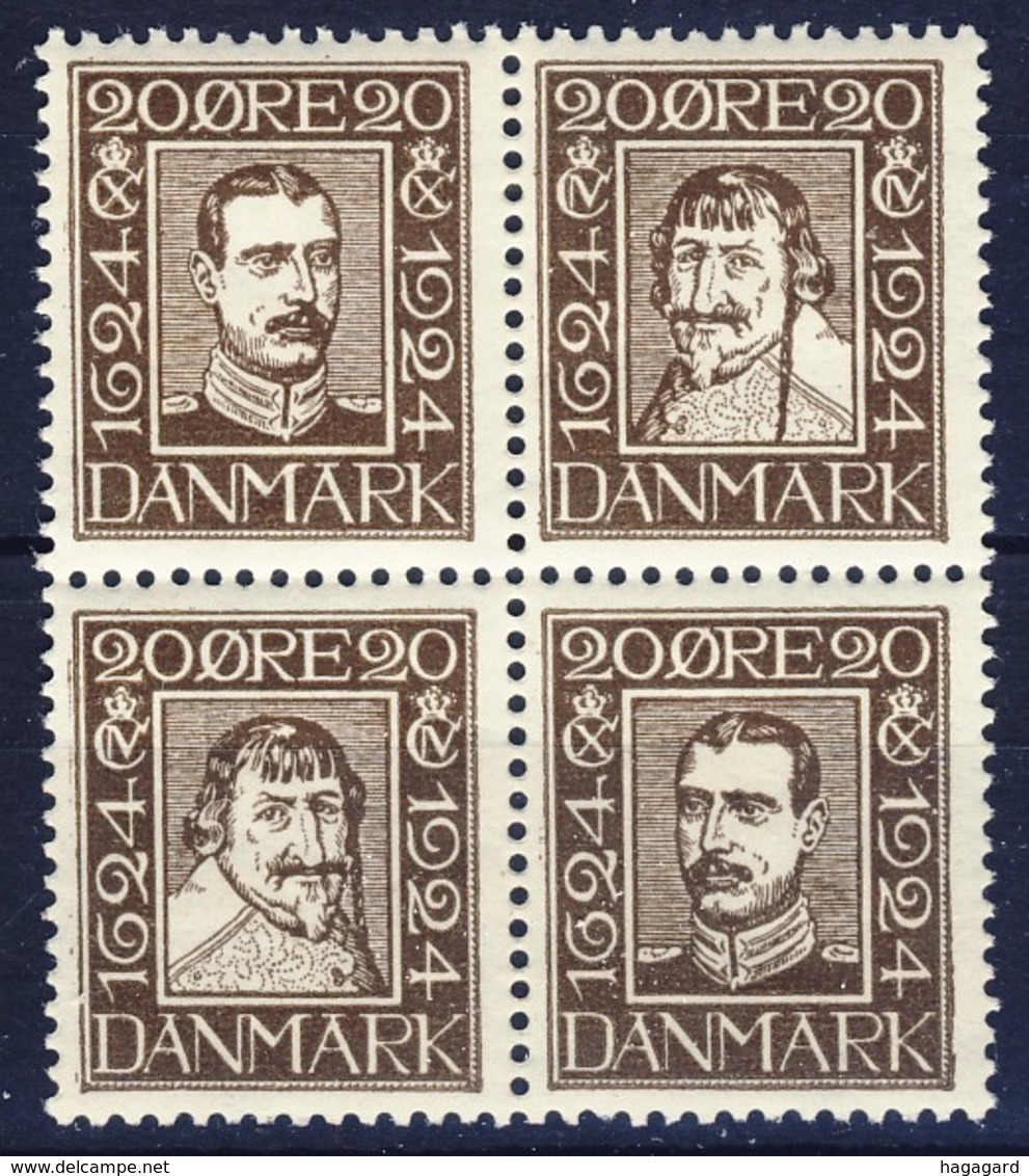 +D2814. Denmark 1924. Post Jubilee. Bloc Of 4. Michel 133,136,139,142. MNH(**) - Unused Stamps