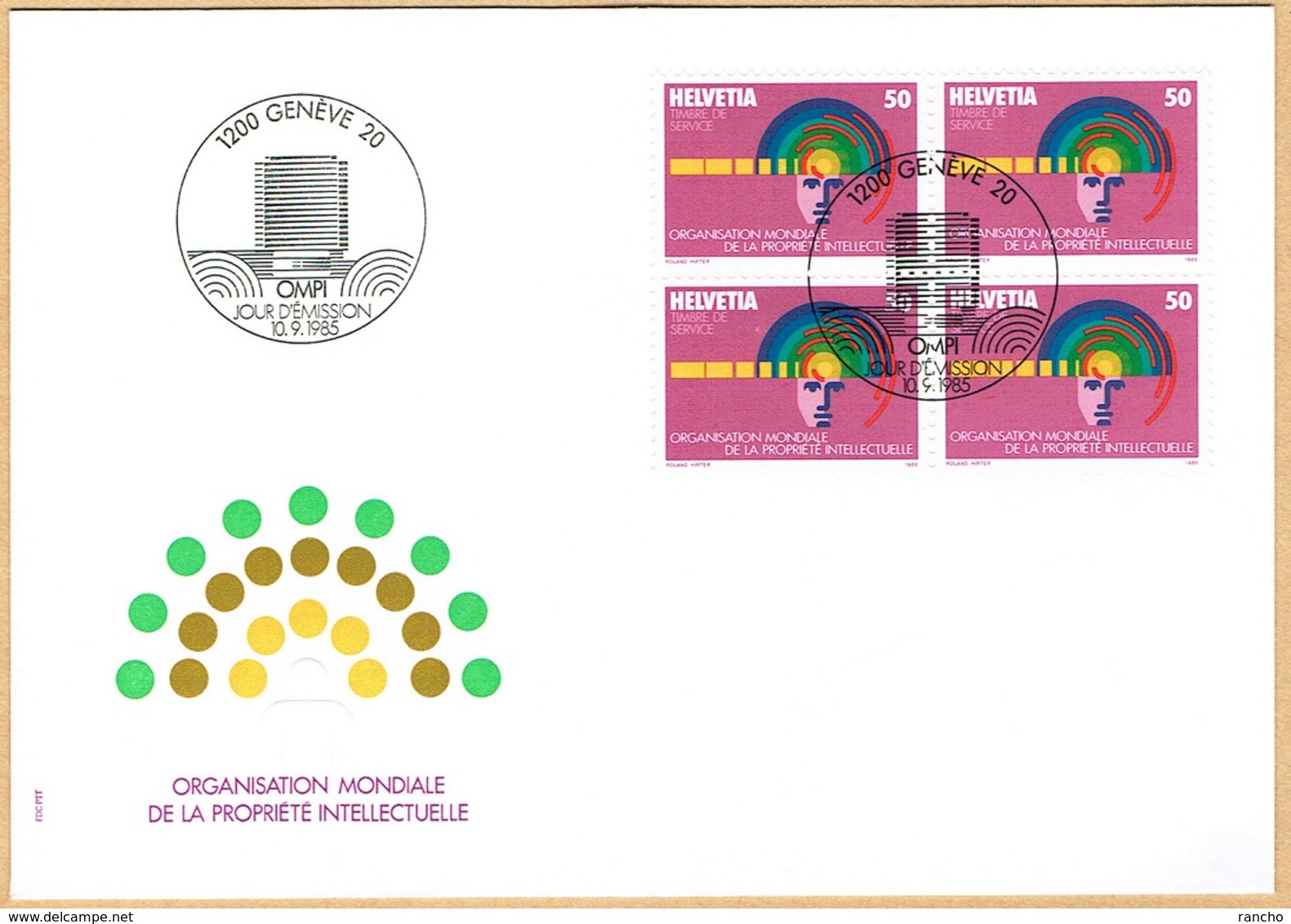 .O.M.P.I. BLOCS DE 4 FDC 1985 C/DES TIMBRES SUISSES Nr:5. Y&TELLIER Nr:463. MICHEL Nr:5. - Dienstmarken