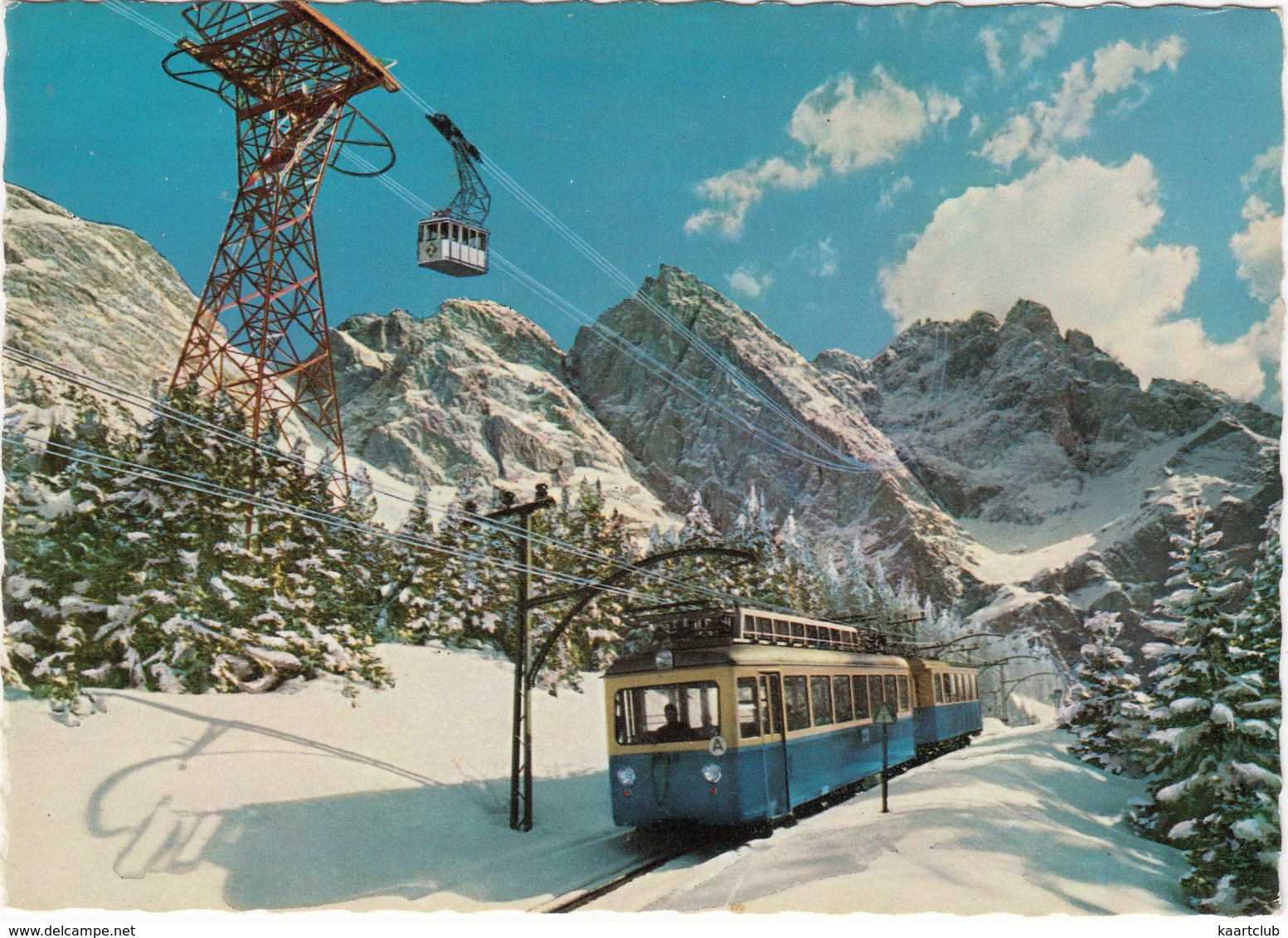 Begegnung Der Beiden Bayr. Zugspitzbahnen Am Riffelriß - Riffelwand, Zugspitzgipfel (2966 M) - Winter, Schnee -  (D.) - Treinen