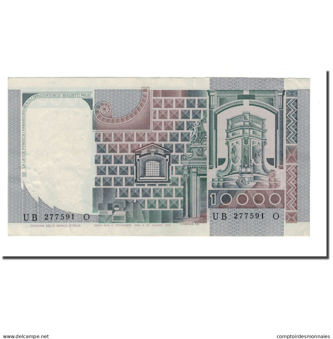 Billet, Italie, 10,000 Lire, 1976-1984, 1980-09-06, KM:106b, TTB - 10000 Lire