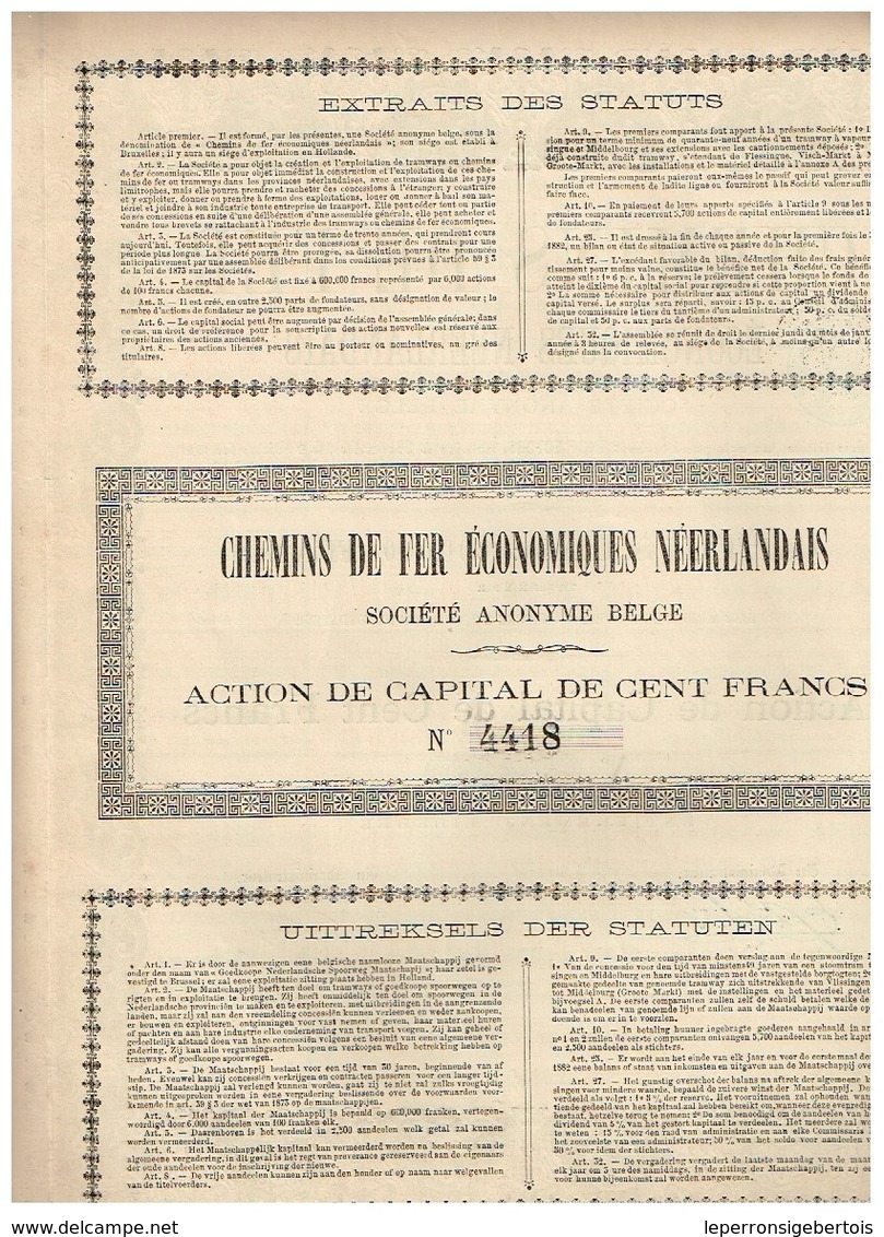 Action Ancienne - Chemins De Fer Economiques Néerlandais - Titre De 1881 - Rare - Chemin De Fer & Tramway