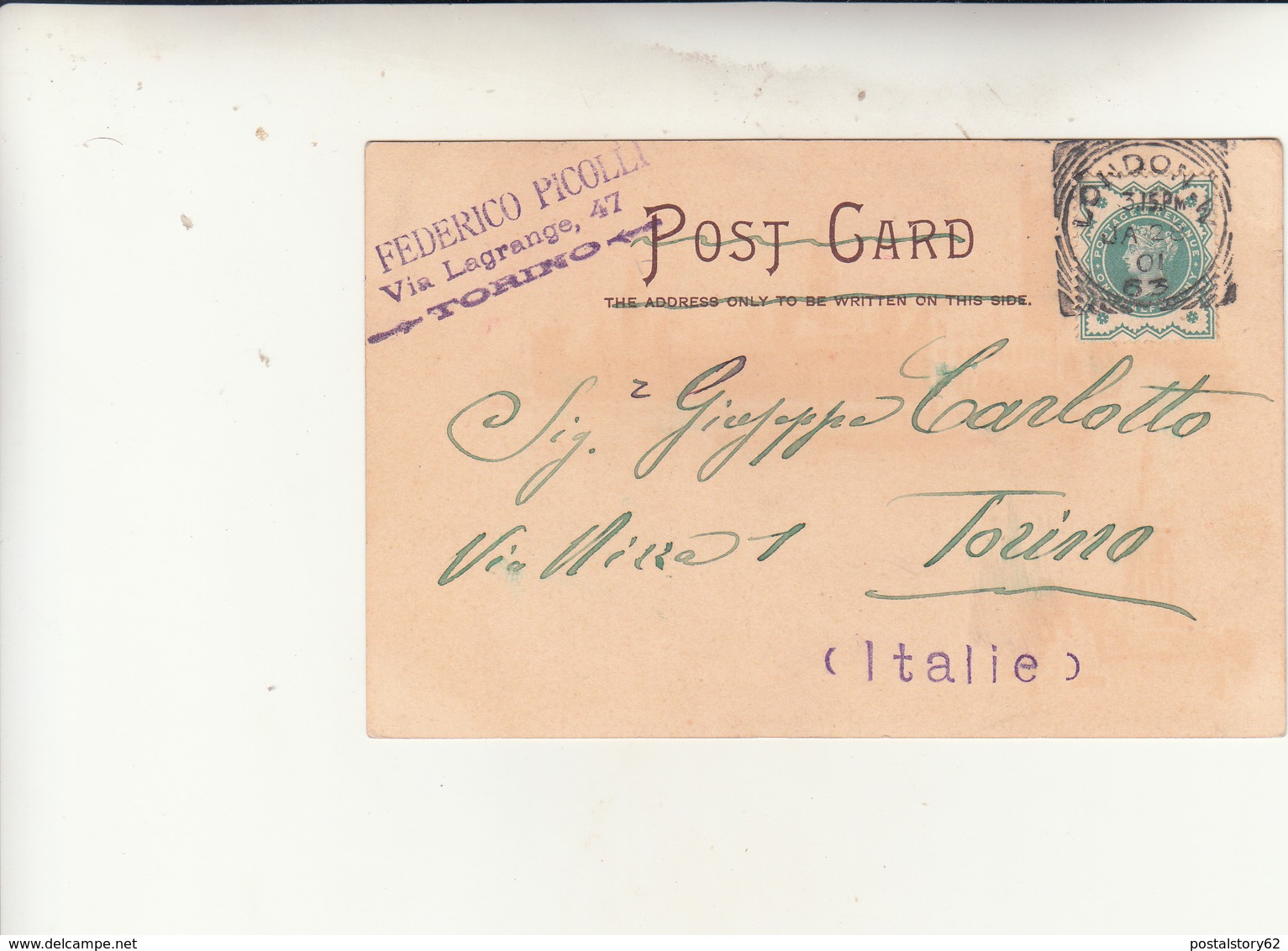 London To Torino, Su  Post Card 1901 - Altri & Non Classificati