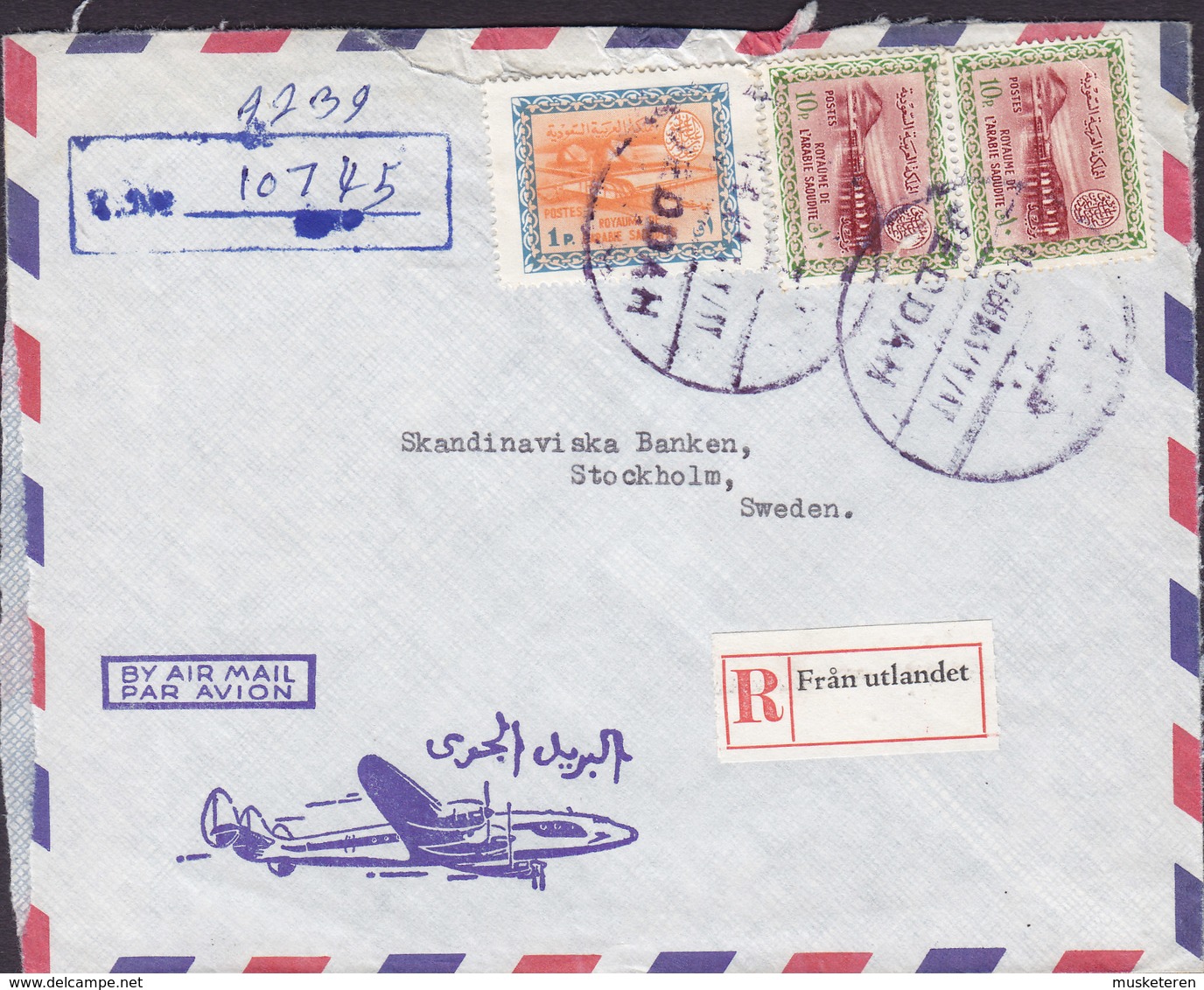 Saudi Arabia Air Mail RIYAD BANK Ltd. Registered Einschreiben (Purple Cds.) JEDDAH 1966 Cover Brief STOCKHOLM Sweden - Saudi-Arabien