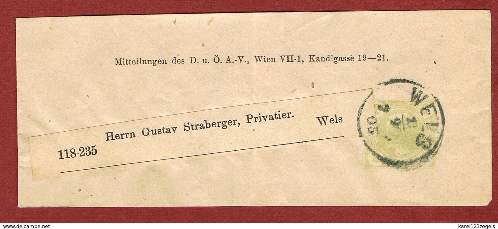 Alpenverein D O A V Ganzsache Streifband   1905;  2 Heller Merkur  Wels - Andere & Zonder Classificatie