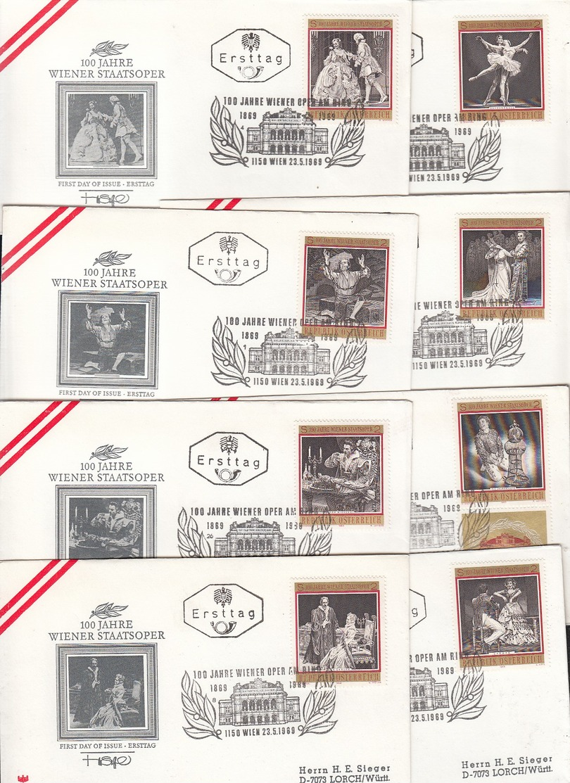 AUSTRIA / AUTRICHE 1969 * VIENNA STATE OPERA COMPLETE SET OF 8 FDC'S - FDC