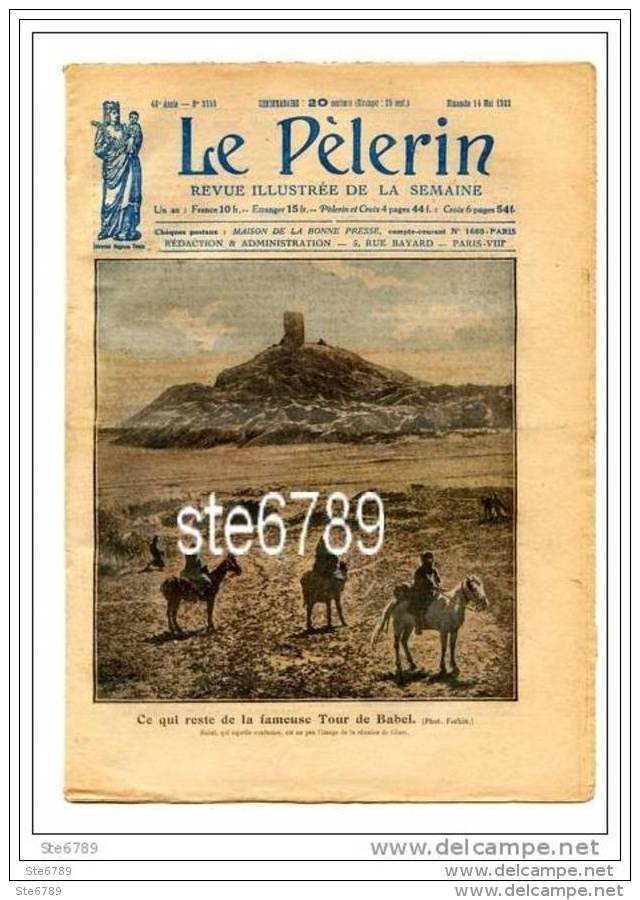 LE PELERIN 14 Mai 1922 Tour De Babel , Bey De Tunis ,  Pie XI , Dessin Brousset - 1900 - 1949