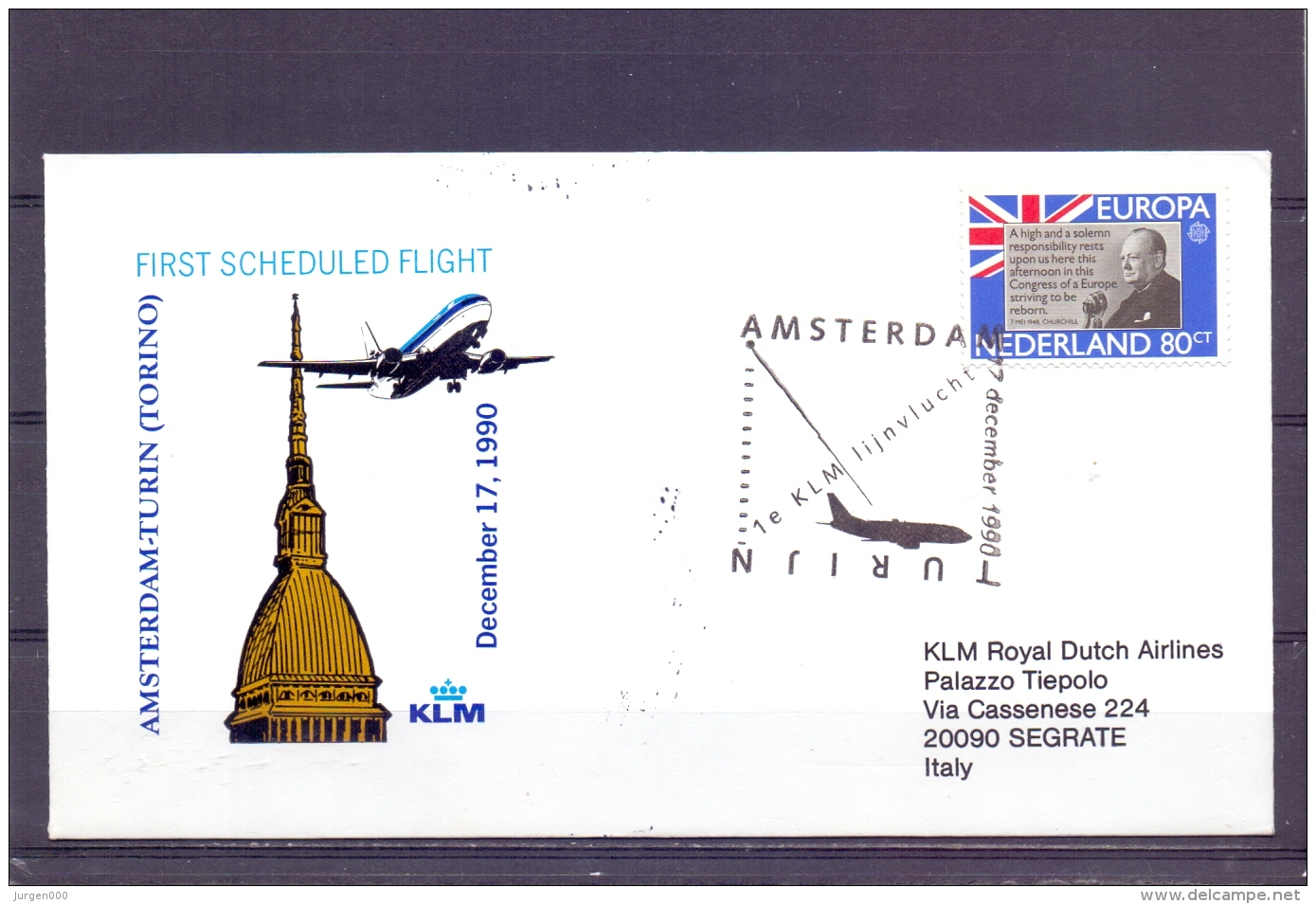 Nederland - KLM - First Scheduled Flight Amsterdam  - Turin - 17/12/1990  (RM13036) - Avions