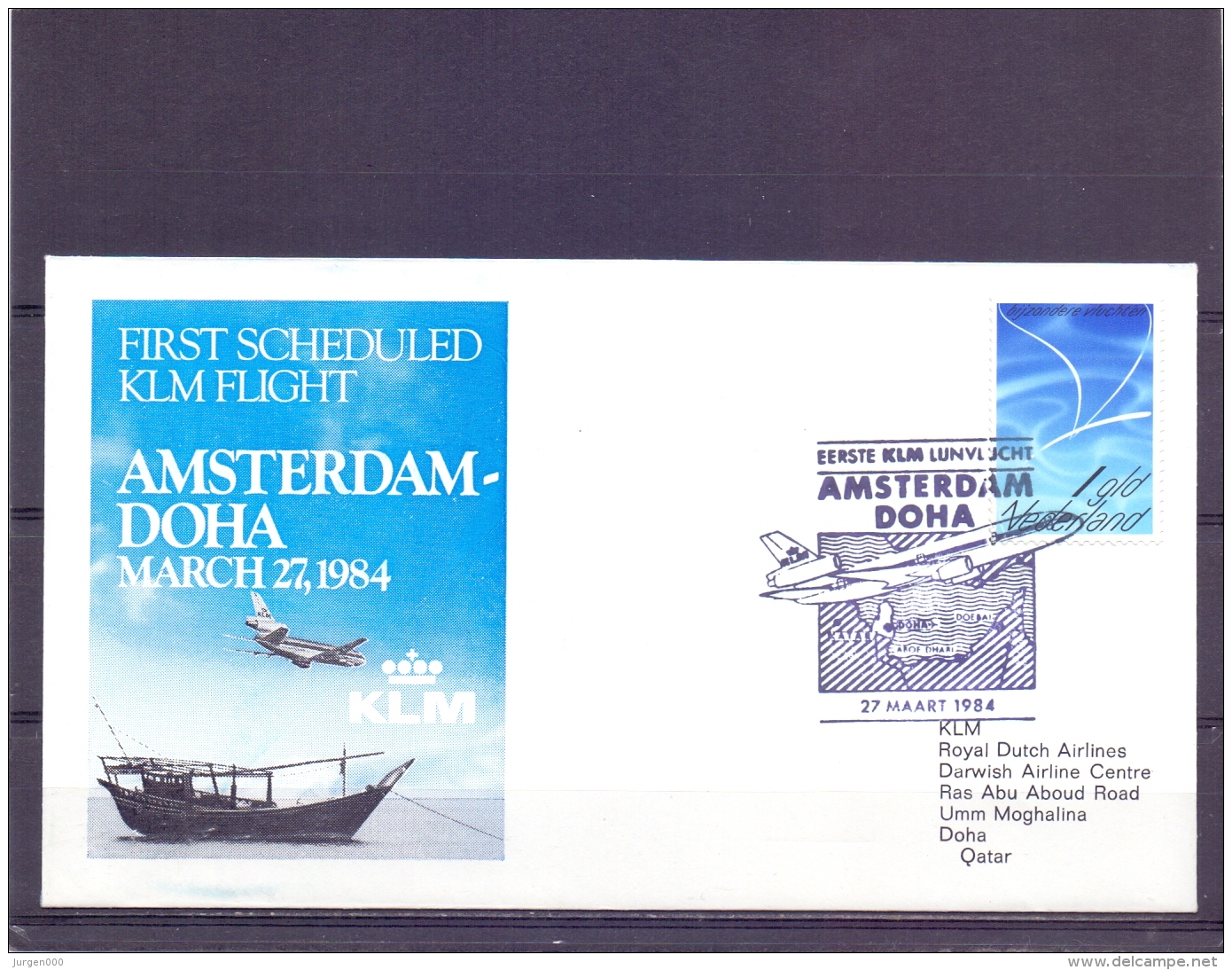 Nederland - KLM First Scheduled Flight Amsterdam - Doha 27/3/1984  (RM13061) - Avions