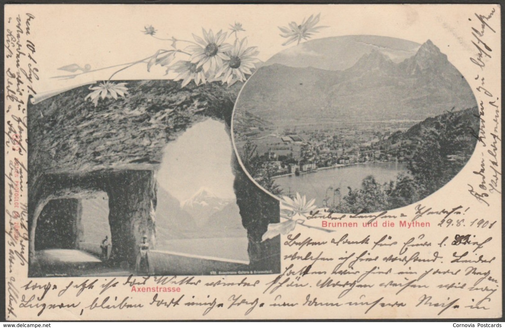 Axenstrasse & Brunnen Und Die Mythen, Schwyz, 1901 - Photoglob AK - Other & Unclassified