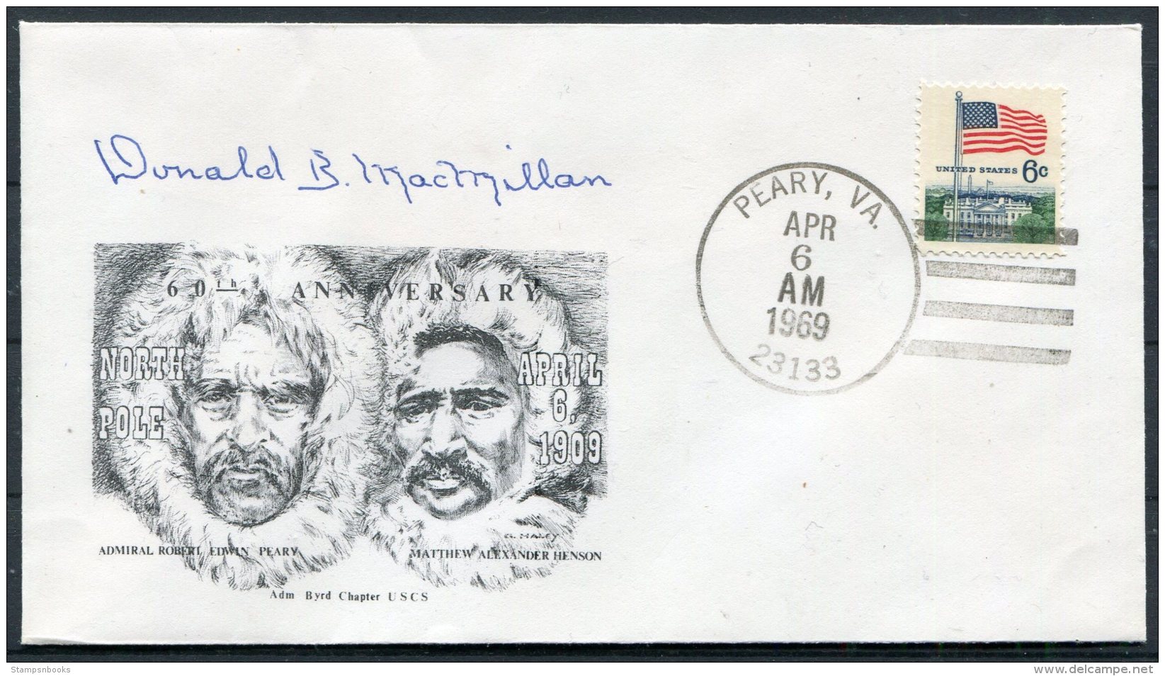 1969 USA Peary Arctic Expedition Cover. Donald B MacMillan SIGNED. Peary VA - Polar Explorers & Famous People