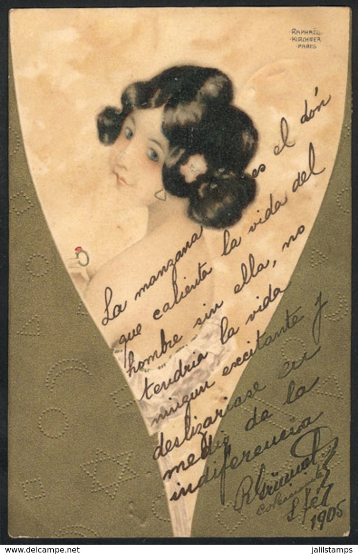 ARTIST SIGNED POSTCARDS: Raphael Kirchner: Beautiful Lady With Ring, Used In Argentina In 1905, VF Quality! - Kirchner, Raphael