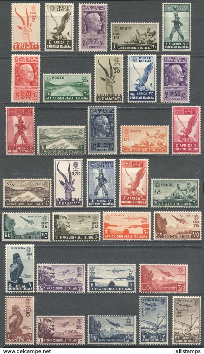 ITALIAN EAST AFRICA: Sc.1/20 + C1/C11 + CE1/CE1, 1938 Animals, Birds, Airplanes, Etc., Cmpl. Set Of 33 Values, MNH (2 Or - Africa Orientale Italiana