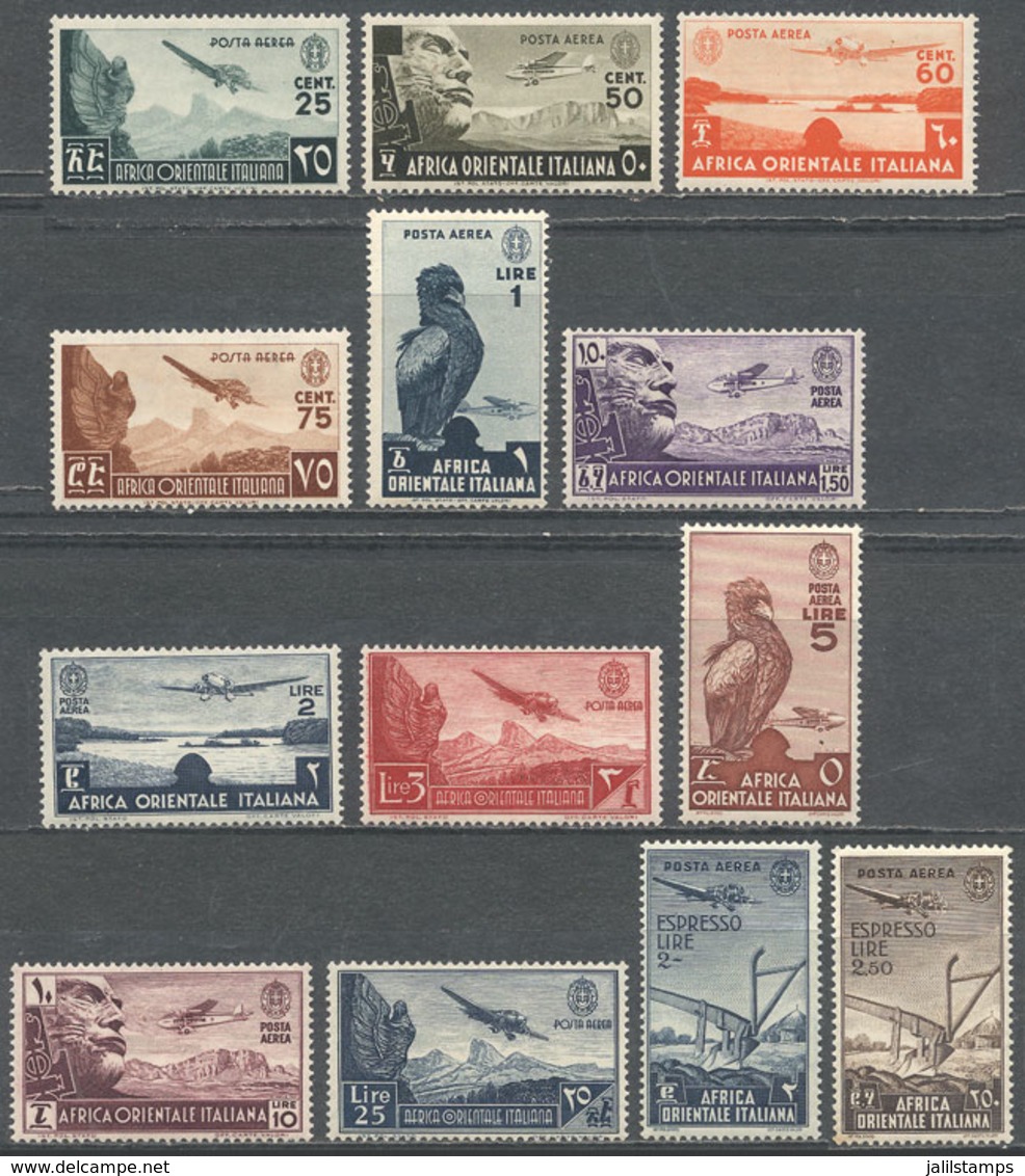 ITALIAN EAST AFRICA: Sc.C1/C11 + CE1/CE1, 1938 Animals, Airplanes, Etc., Set Of 13 Values, Mint Lightly Hinged, VF Quali - Italienisch Ost-Afrika