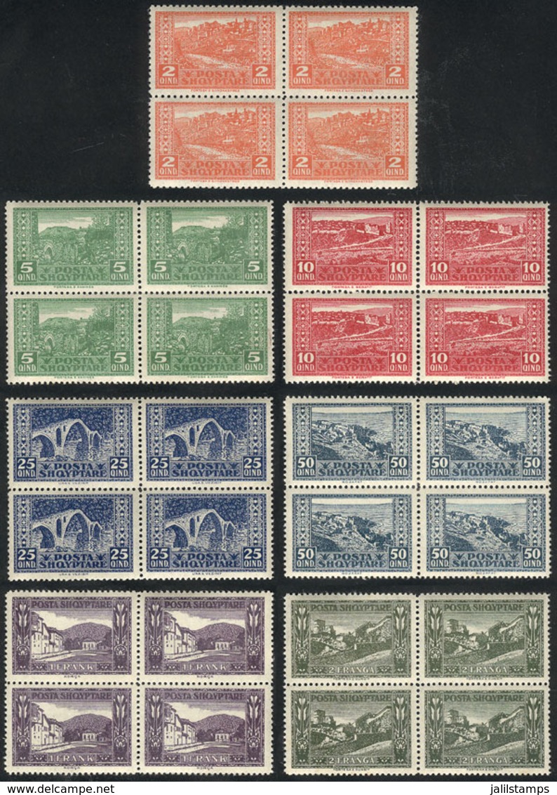 ALBANIA: Sc.147/153, 1923 Complete Set Of 7 Values In MNH Blocks Of 4, Excellent Quality, Catalog Value US$53. - Albanië