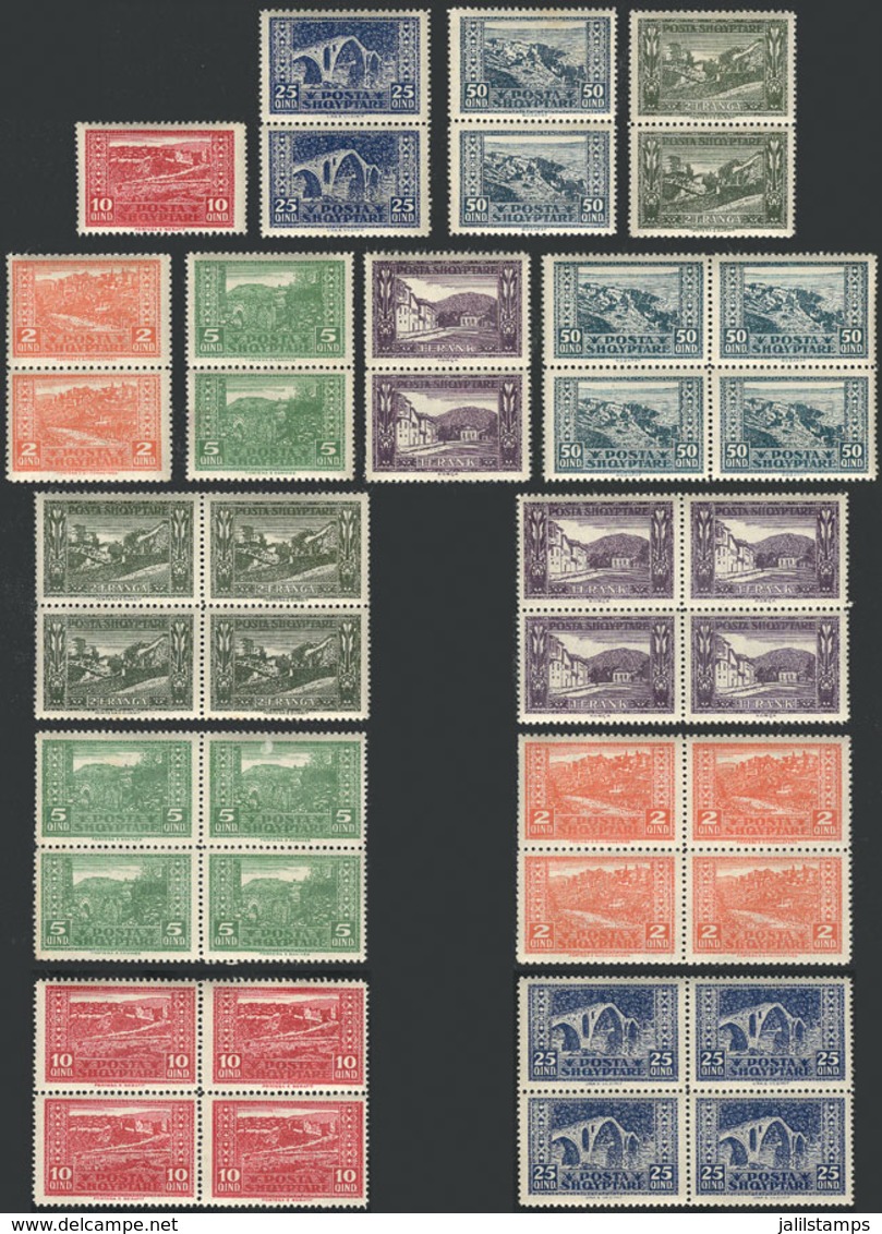 ALBANIA: Sc.147/153, 1923 Complete Set Of 7 MNH Values, Lot Of 5 Sets Of Excellent Quality (plus Some Additional Singles - Albanië