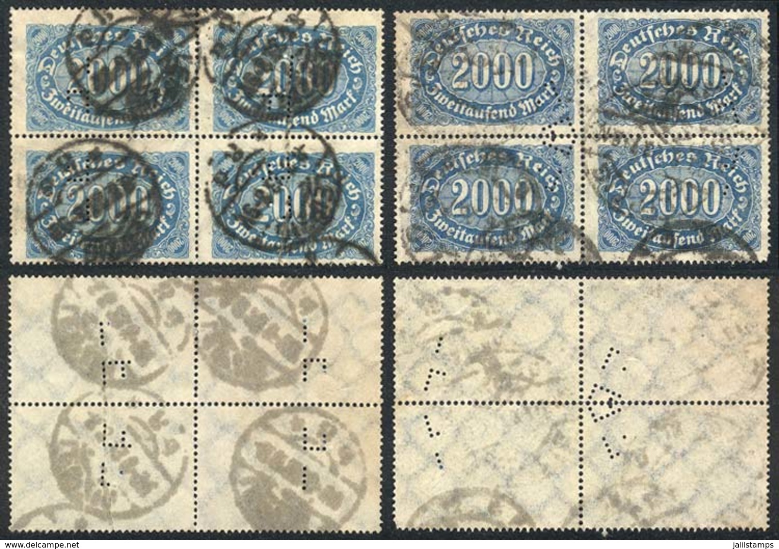 GERMANY: Michel 253a + 253b, Blocks Of 4 With Nice PERFINS, Fine Quality! - Ungebraucht