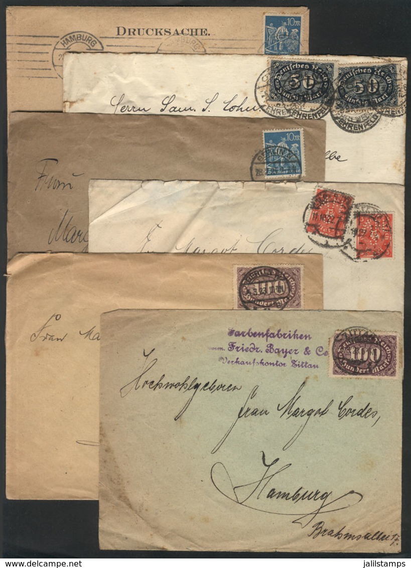 GERMANY: 6 Covers Used In 1923 With Varied INFLA Postages, One Of Them With Stamps With Commercial PERFIN, One With Mino - Covers & Documents