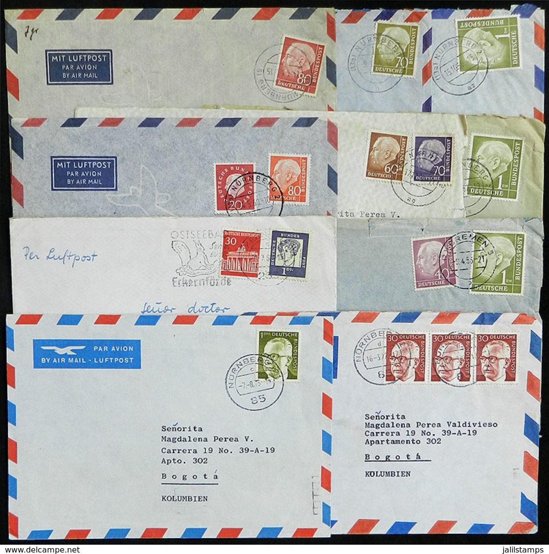 GERMANY: 10 Covers Sent To Colombia And Peru Between 1955 And 1975, Fine General Quality (one With Minor Defects), Low S - Cartas & Documentos