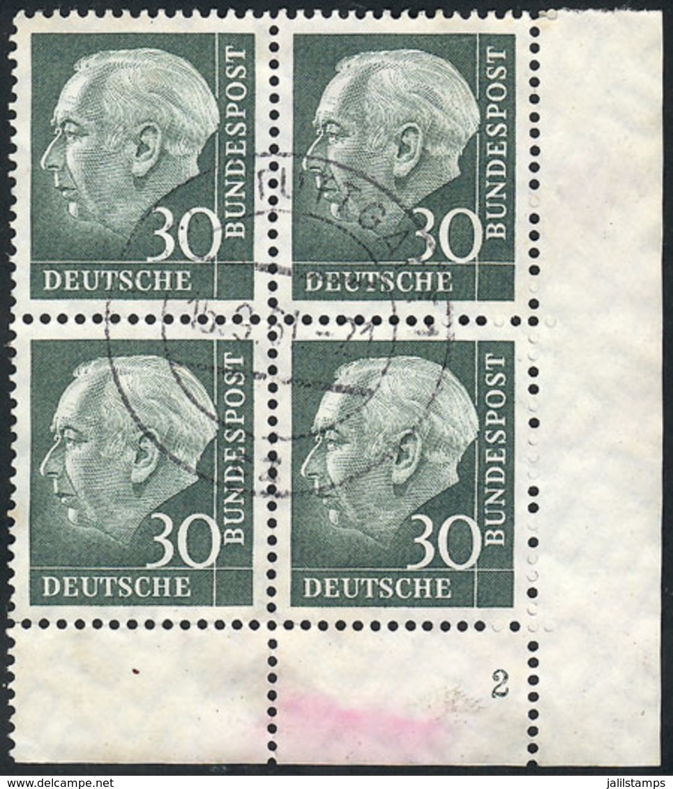 WEST GERMANY: Michel 259, Used Block Of 4, Fine Quality, Michel Catalog Value Euros 260, Guaranteed With Genuine Cancel  - Otros & Sin Clasificación