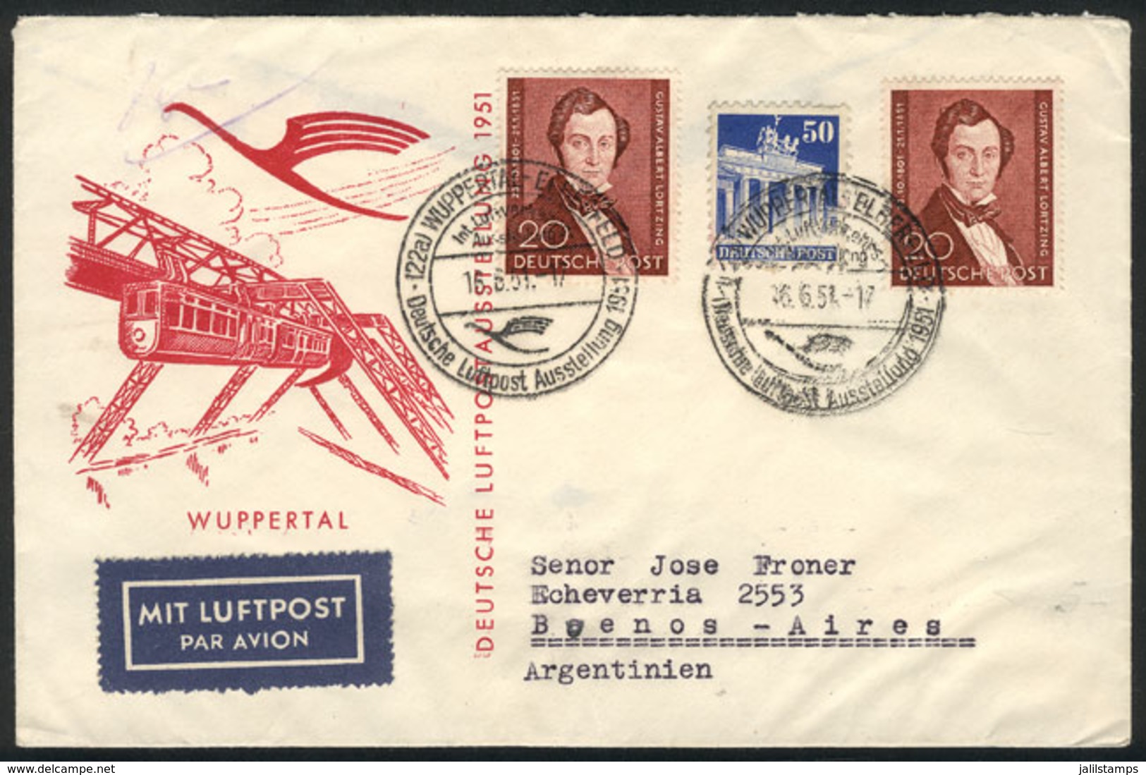 WEST GERMANY: Airmail Cover Sent To Argentina On 16/JUN/1951 With Very Good Postage, Excellent Quality! - Cartas & Documentos