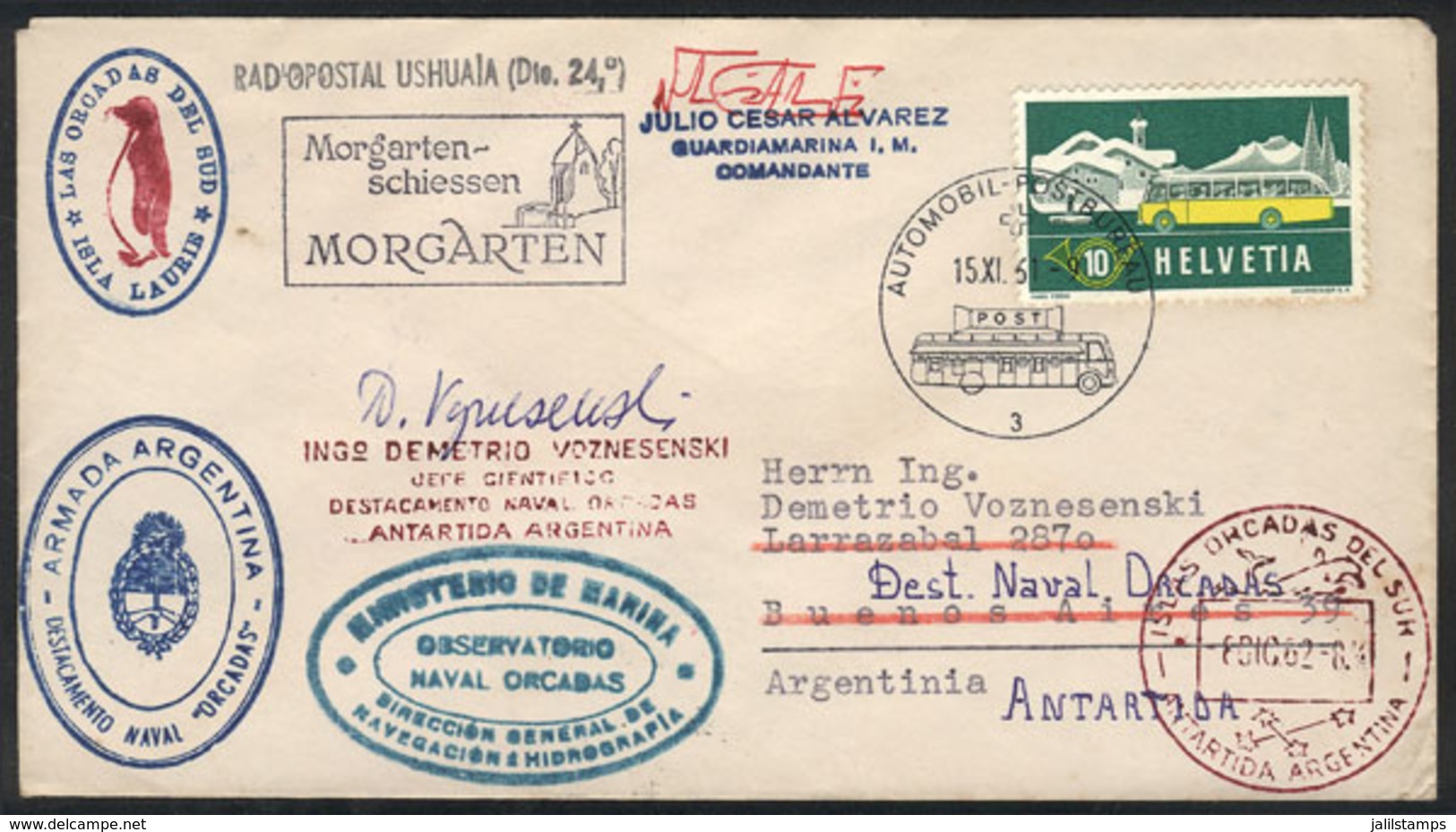 ARGENTINE ANTARCTICA (ORKNEY ISLANDS): Cover Sent On 15/NO/1961 From SWITZERLAND To Buenos Aires (arrival Backstamp Of 1 - Otros & Sin Clasificación