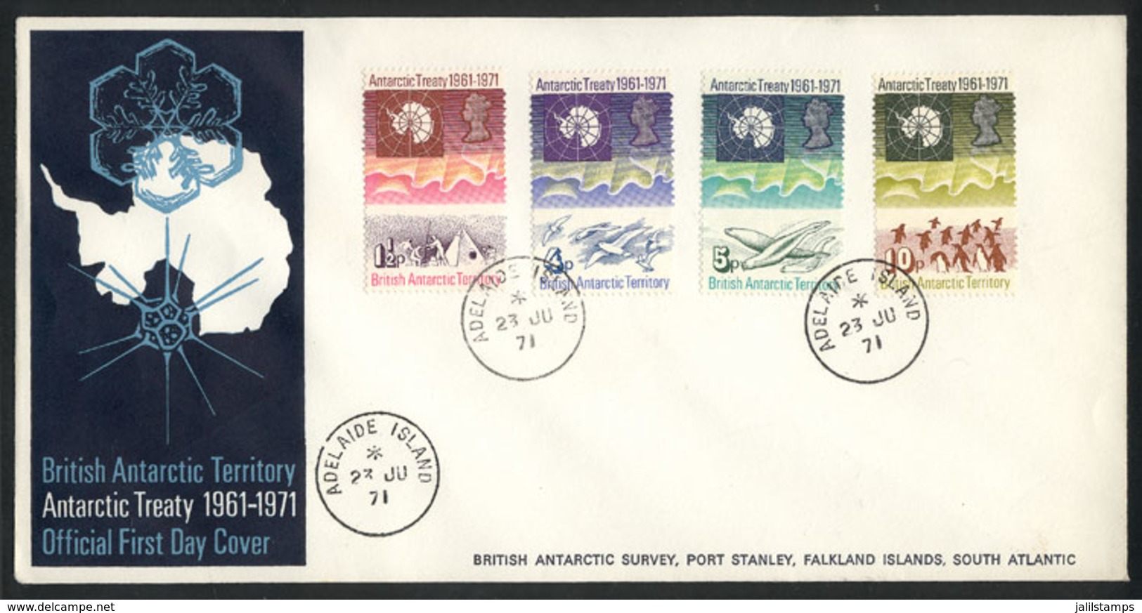 BRITISH ANTARCTIC TERRITORY: Sc.39/42, 1971 Antarctic Treaty 10 Years, Cmpl. Set Of 4 Values On FDC Covers With Cancel O - Other & Unclassified