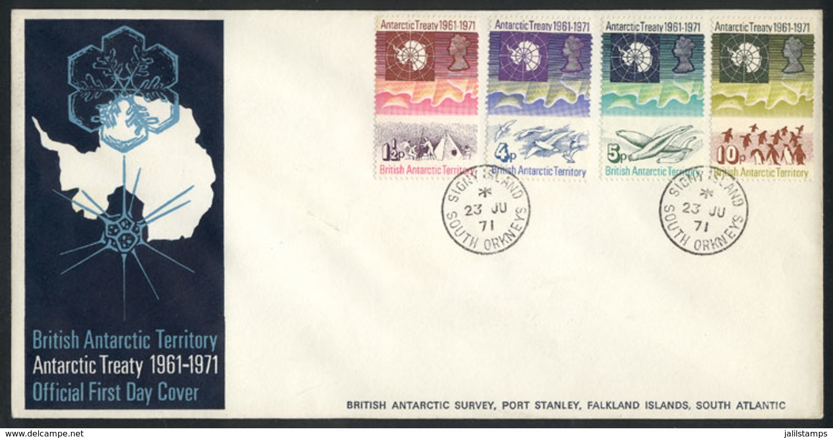 BRITISH ANTARCTIC TERRITORY: Sc.39/42, 1971 Antarctic Treaty 10 Years, Cmpl. Set Of 4 Values On FDC Covers With Cancel O - Altri & Non Classificati