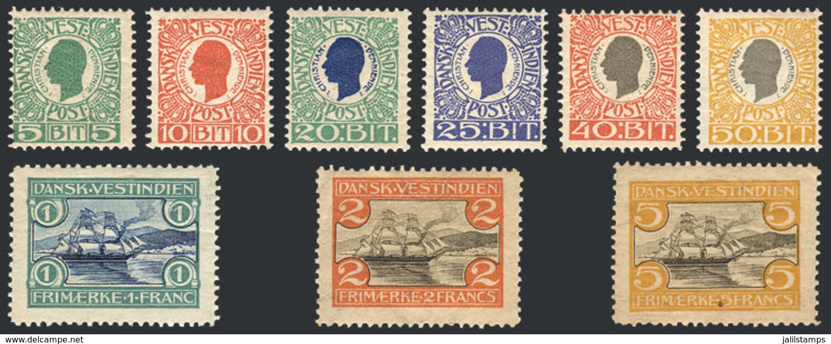 DANISH ANTILLES: Sc.31/39, 1905 Complete Set Of 9 Values, Mint Original Gum, Fine Quality! - Denmark (West Indies)